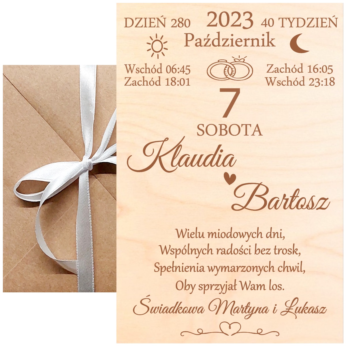 PAMIĄTKA ŚLUBNA KARTKA Z KALENDARZA zdjęcie 1