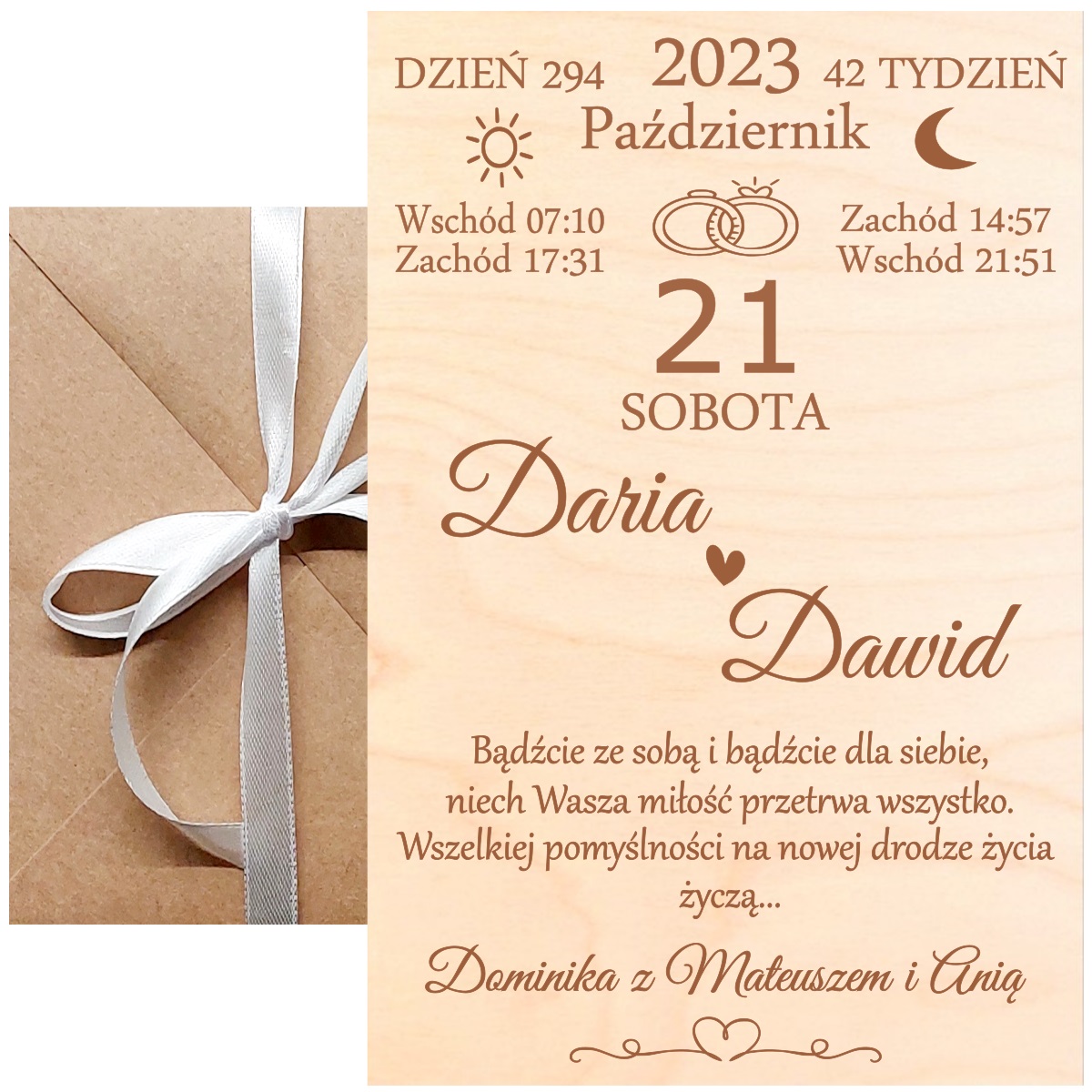 PREZENT NA ŚLUB DREWNIANA KARTKA Z KALENDARZA zdjęcie 1