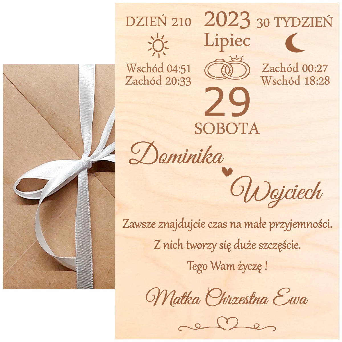 DREWNIANA TABLICZKA ŚLUBNA KARTKA Z KALENDARZA zdjęcie 1