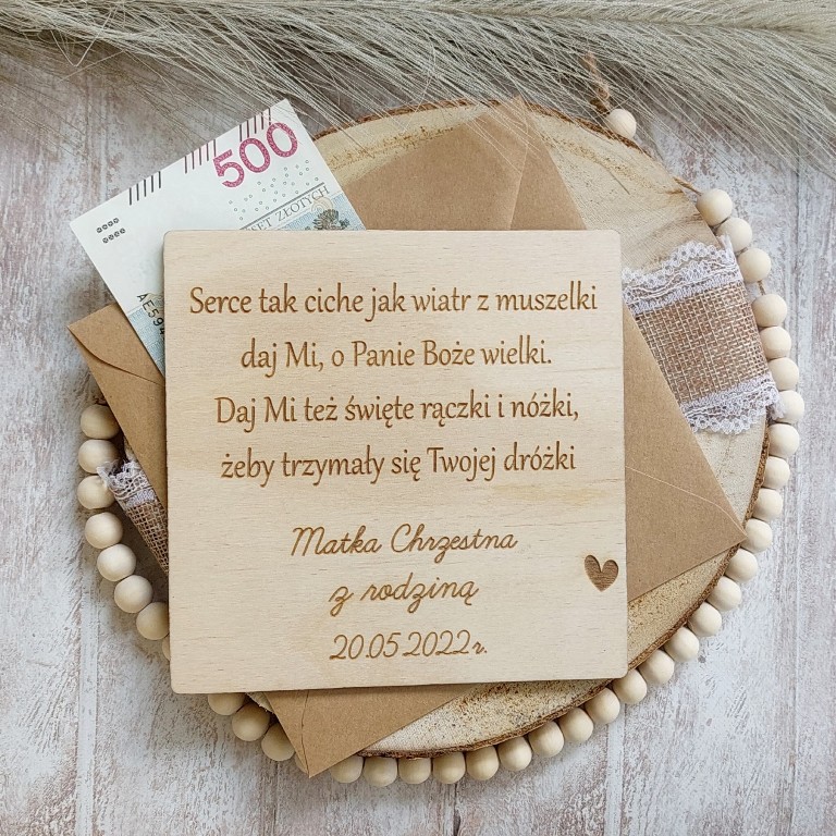 DREWNIANA PAMIĄTKA CHRZTU ŚWIĘTEGO PREZENT NA CHRZEST SKRZYDEŁKA zdjęcie 4
