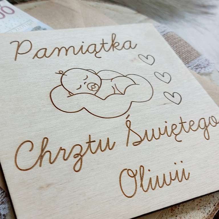 DREWNIANA PAMIĄTKA CHRZTU ŚWIĘTEGO PREZENT NA CHRZEST BOBAS zdjęcie 3