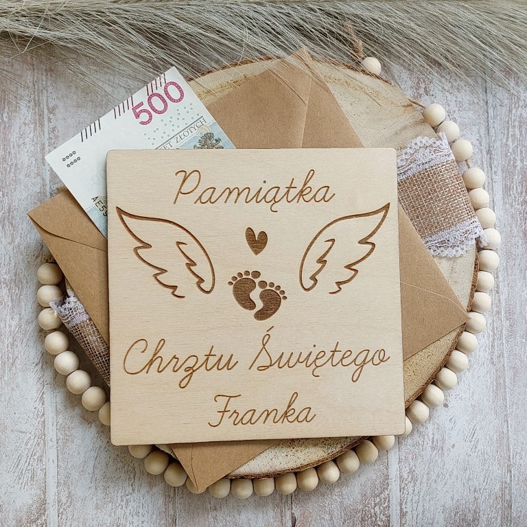 DREWNIANA PAMIĄTKA CHRZTU ŚWIĘTEGO PREZENT NA CHRZEST SKRZYDEŁKA zdjęcie 3