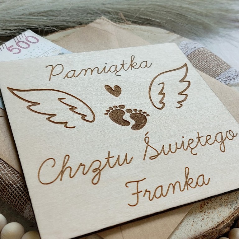 DREWNIANA PAMIĄTKA CHRZTU ŚWIĘTEGO PREZENT NA CHRZEST SKRZYDEŁKA zdjęcie 2