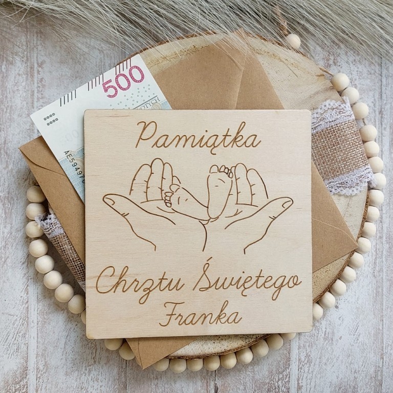 DREWNIANA PAMIĄTKA CHRZTU ŚWIĘTEGO PREZENT NA CHRZEST STÓPKI NA DŁONI zdjęcie 2